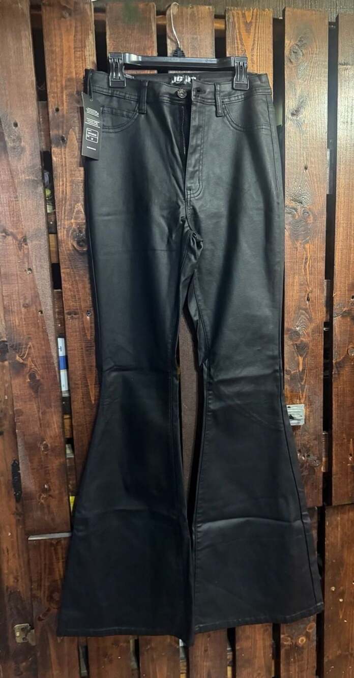 JC Deco Faux Leather Flare Pants Size M Black
